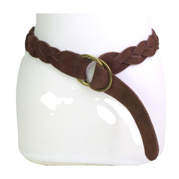 CLASSIC BRAIDED BROWN GENUINE LEATHER SUEDE DRESS CASUAL BELT Sz M (B30 - Picture 1 of 9